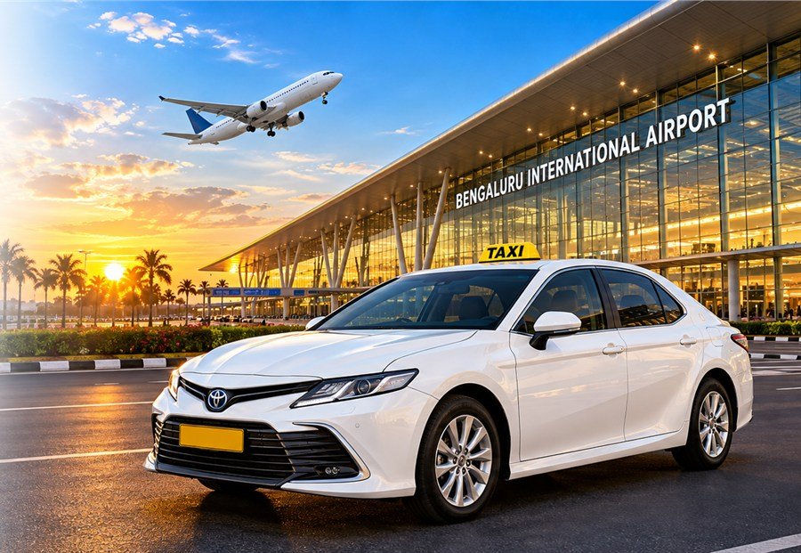 Airport taxi and departing airplane