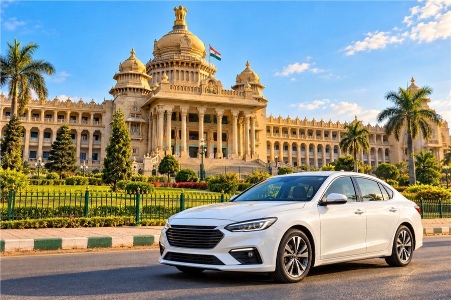 Local taxi outside Bangalore's Vidhana Soudha
